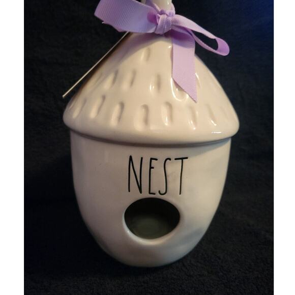 Rae Dunn Ceramic House Decor- Acorn Birdhouse "Nest" Purple Accent Bow NWT - Picture 1 of 4